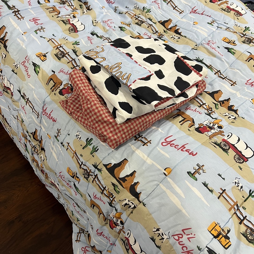 Vintage TWIN BEDDING SET cotton Lil Buckaroo Cowboy Mickey Mouse Disney western